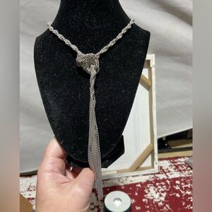 Silver Tone Ball Bead, Twisted Necklace With Knot and Tassel Pendant